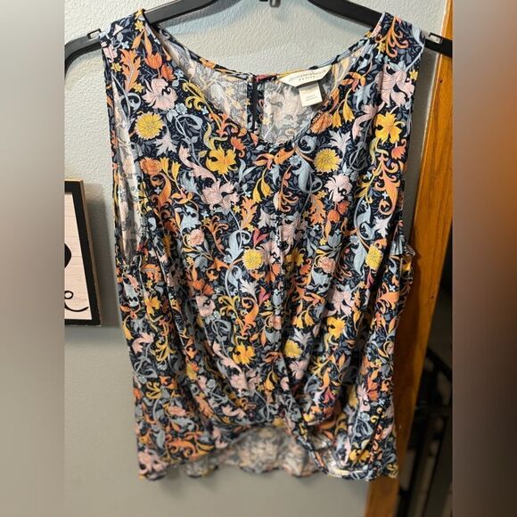 Christopher & Banks Tie Not Front Sleevless Blouse Multi ColorFloral Petite XL - Picture 4 of 10